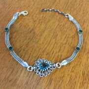 GÜMÜŞ TELKARİ İŞLEME AKUAMARİN TAŞLI DAMLA BİLEKLİK