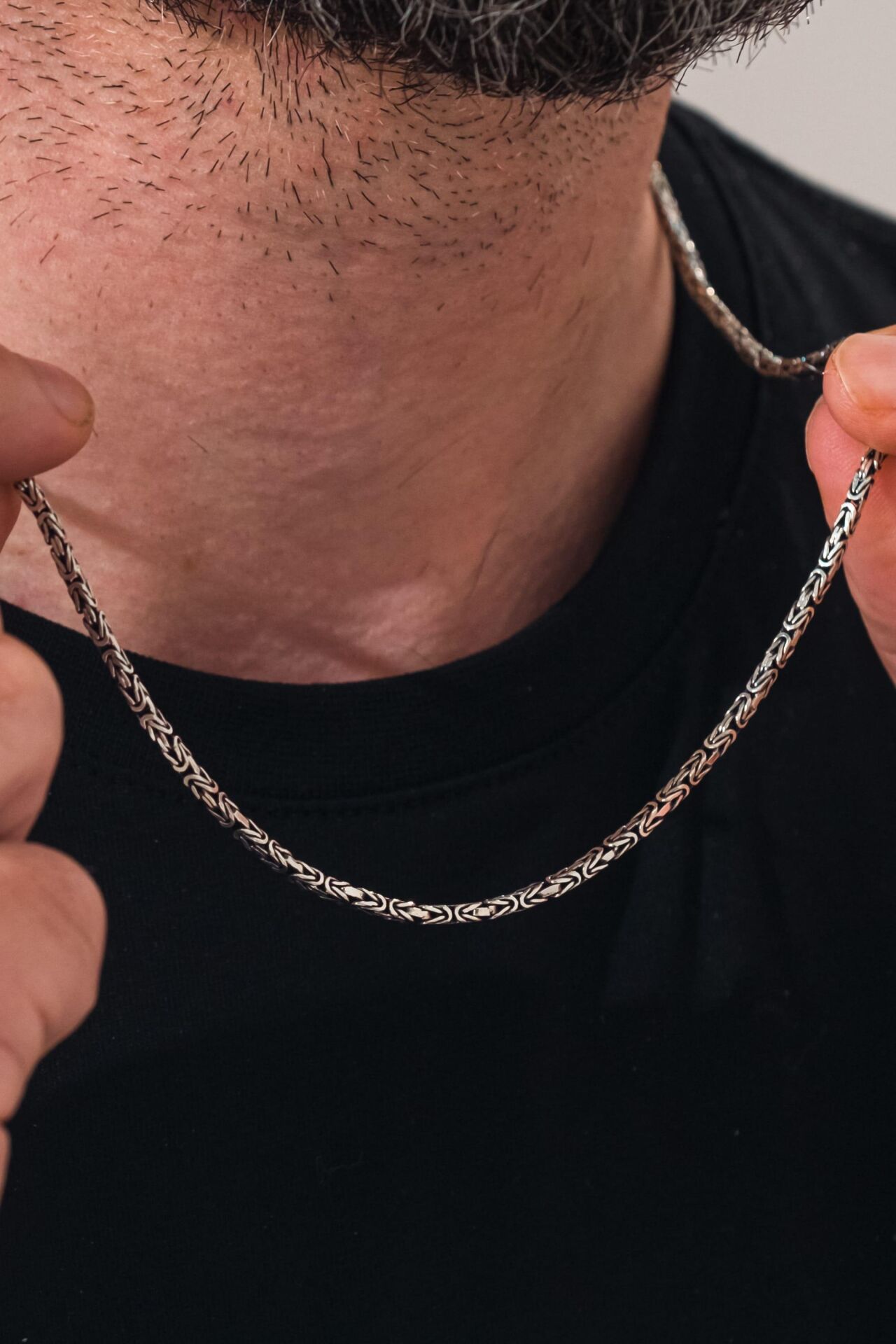 GÜMÜŞ 2.25 MM ERKEK KRAL KİNG KARE MODEL OKSİTLİ KARARTMALI ZİNCİR KOLYE