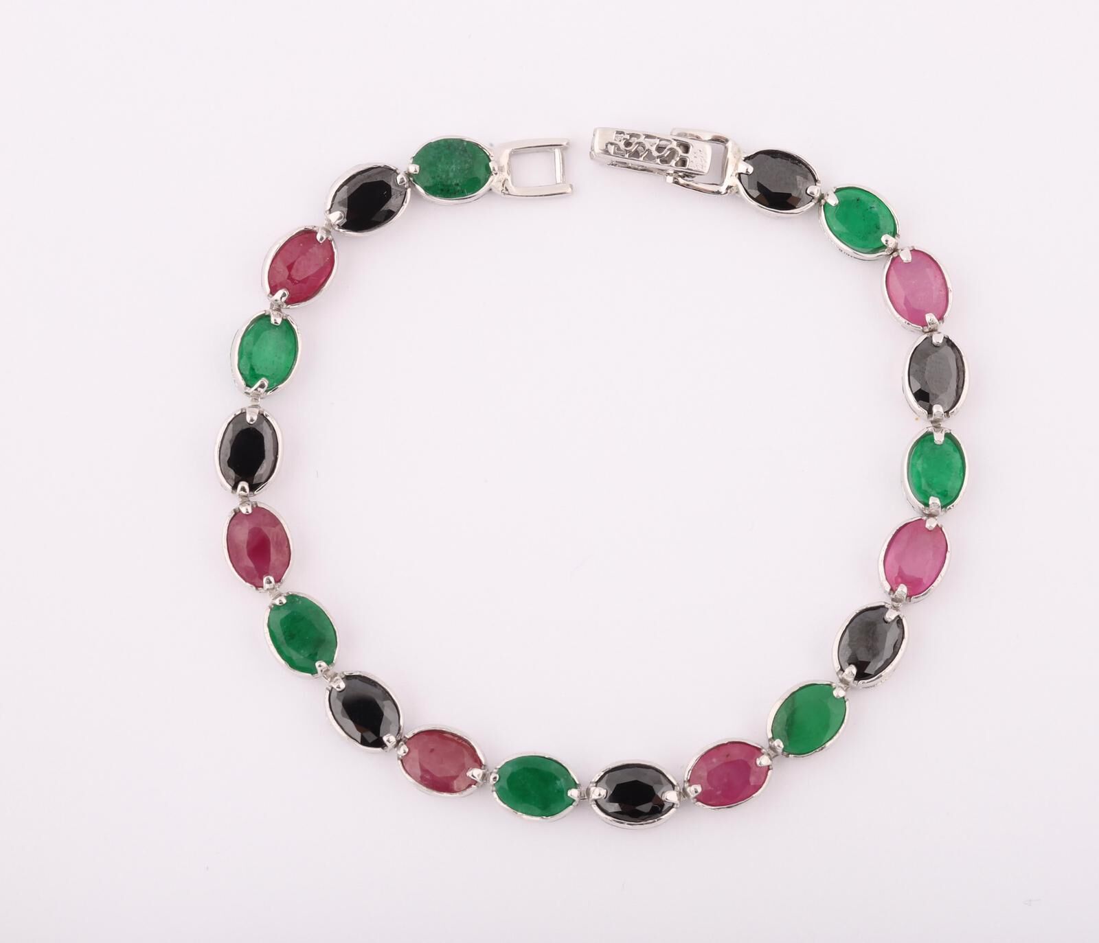 Gümüş Yakut Zümrüt ve Safir Taşlı Bileklik