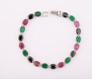 Gümüş Yakut Zümrüt ve Safir Taşlı Bileklik