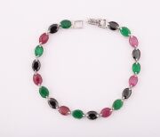 Gümüş Yakut Zümrüt ve Safir Taşlı Bileklik