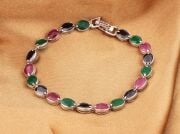 Gümüş Yakut Zümrüt ve Safir Taşlı Bileklik