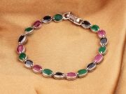 Gümüş Yakut Zümrüt ve Safir Taşlı Bileklik