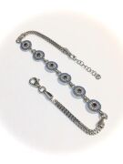 Gümüş Mavi ve Turkuaz Nazar Boncuklu Zirkon Taşlı Bileklik