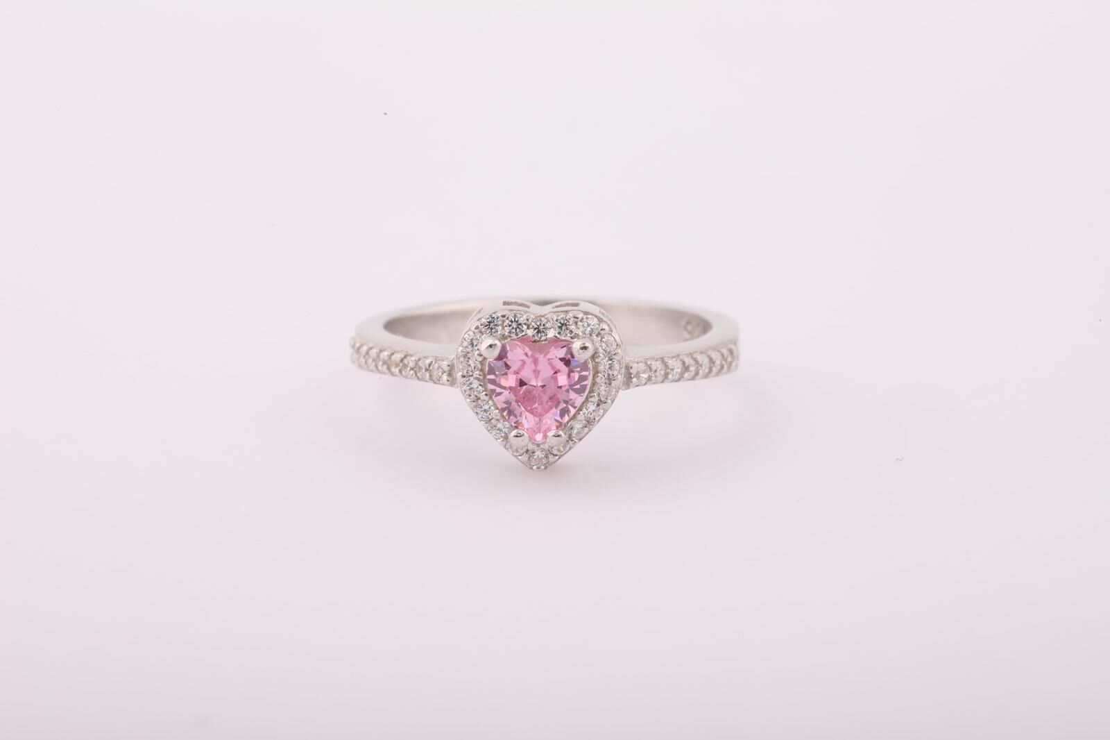 GÜMÜŞ ASİL PEMBE KALP ZİRKON TAŞLI YÜZÜK