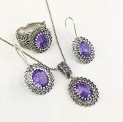 925 AYAR GÜMÜŞ AMETİST TAŞLI SET