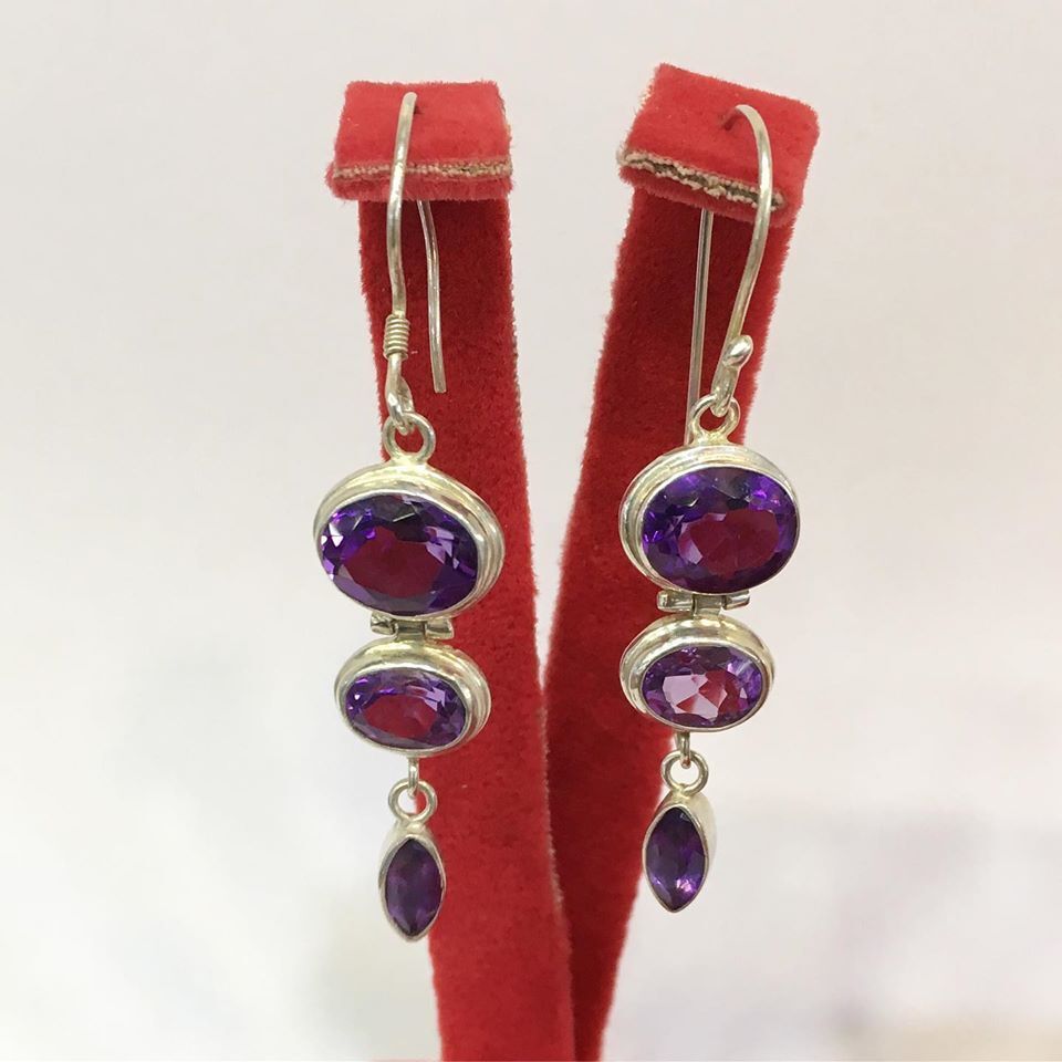 925 AYAR GÜMÜŞ AMETİST TAŞLI KÜPE