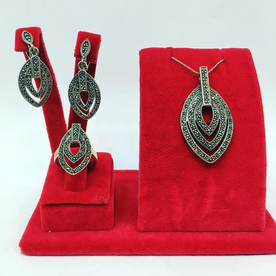 GÜMÜŞ MARKAZİT TAŞLI OVAL SET