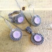 GÜMÜŞ TELKARİ AÇIK PEMBE TAŞLI SET