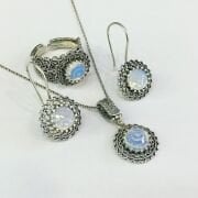 925 AYAR GÜMÜŞ TELKARİ BEYAZ AÇIK MAVİ TAŞLI SET