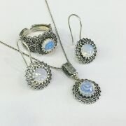 925 AYAR GÜMÜŞ TELKARİ BEYAZ AÇIK MAVİ TAŞLI SET