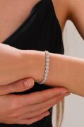 Gümüş Yuvarlak Beyaz Zirkon Taşlı Pırlanta Modeli Rodyumlu Su Yolu Bileklik