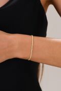 2mm Gümüş Altın Kaplama Beyaz Zirkon Taşlı Rodyumlu Pırlanta Modeli İnce Minimal Su Yolu Bileklik