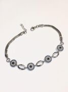 Gümüş Mavi ve Turkuaz Nazar Boncuklu Zirkon Taşlı Bileklik