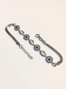 Gümüş Mavi ve Turkuaz Nazar Boncuklu Zirkon Taşlı Bileklik