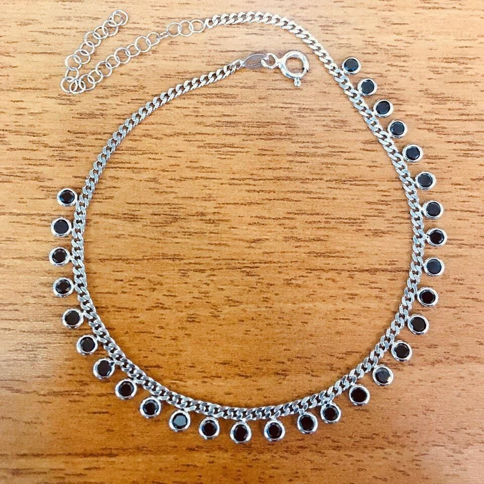 SİYAH ZİRKON TAŞLI GÜMÜŞ  HALHAL