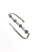 Gümüş Mavi  Nazar Boncuklu Zirkon Taşlı Bileklik