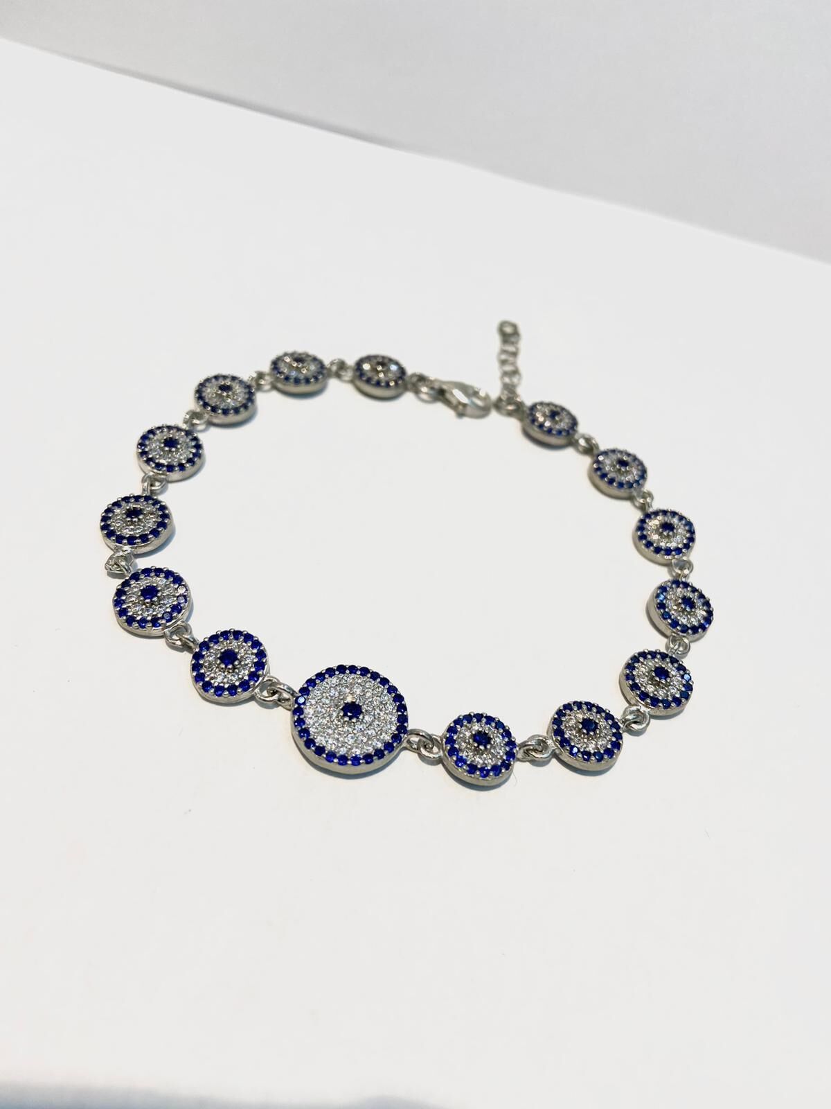 Gümüş Mavi  Nazar Boncuklu Zirkon Taşlı Bileklik