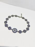 Gümüş Mavi  Nazar Boncuklu Zirkon Taşlı Bileklik