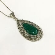 925 AYAR GÜMÜŞ YEŞİL AKİK MARKAZİT TAŞLI DAMLA KOLYE