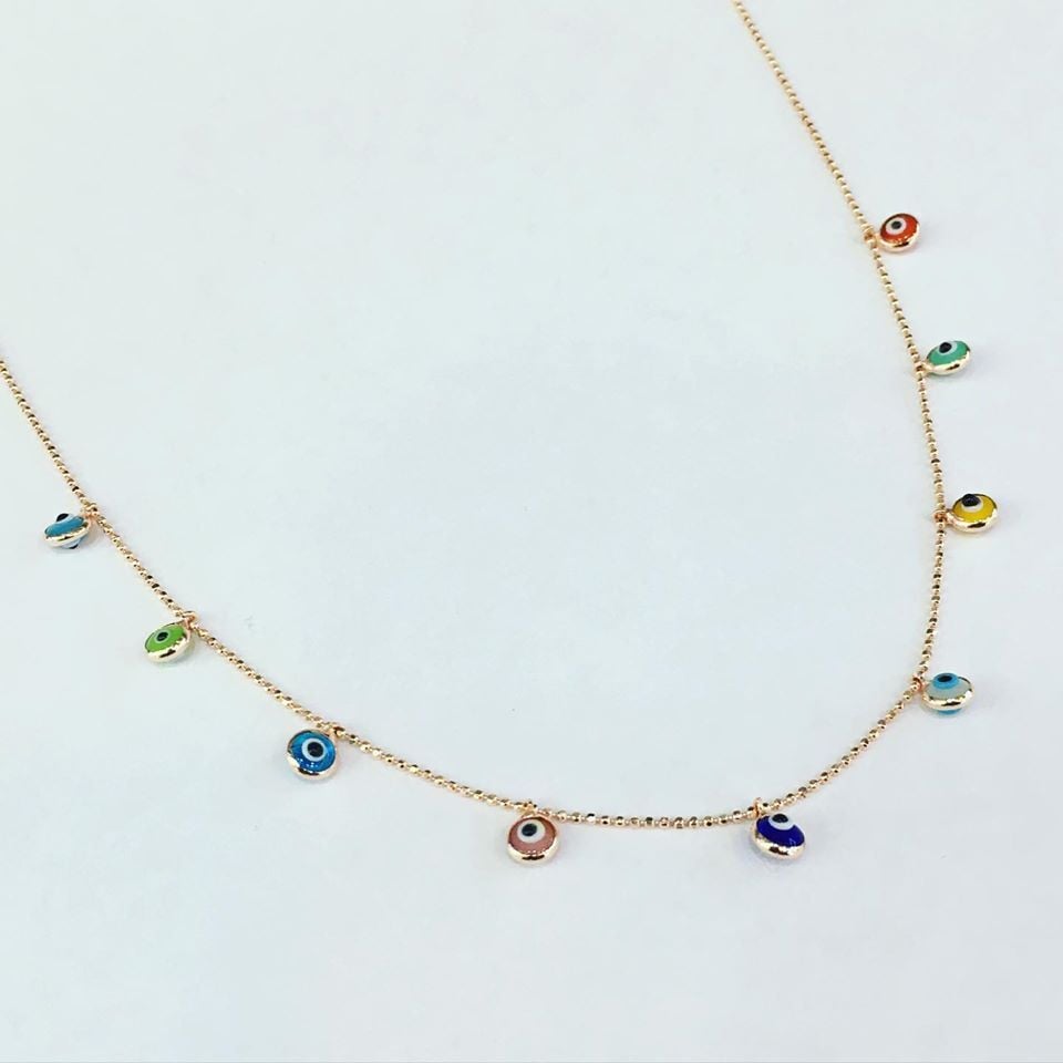 GÜMÜŞ ROSE BRONZ RENK NAZAR BONCUKLU KOLYE