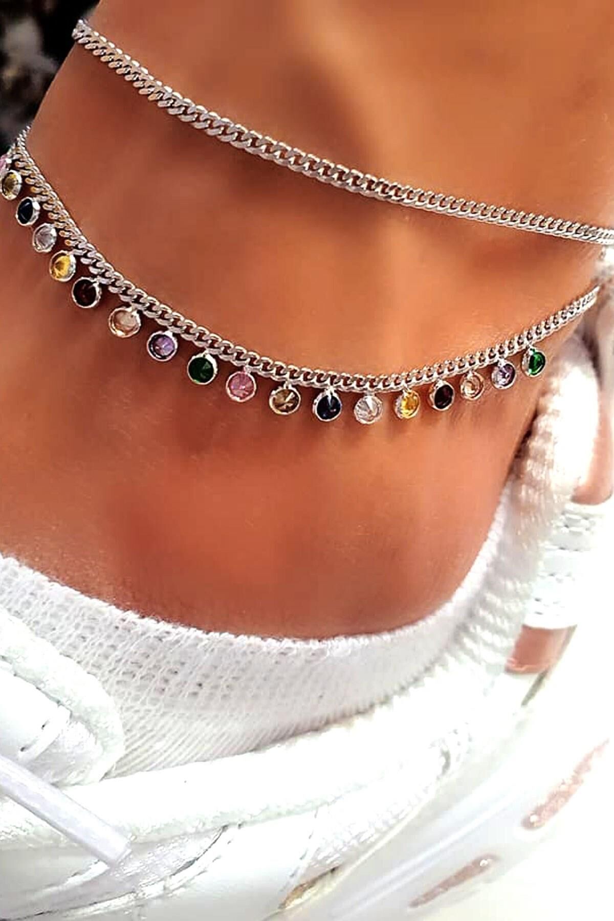 925  AYAR GÜMÜŞ RENKLİ ZİRKON TAŞLI HALHAL