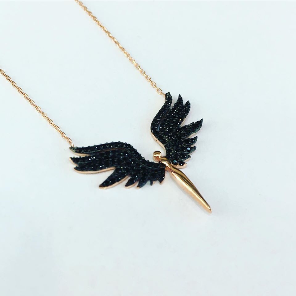 925 AYAR GÜMÜŞ ROSE SİYAH ZİRKON TAŞLI  MİKAİL KILICI KOLYE