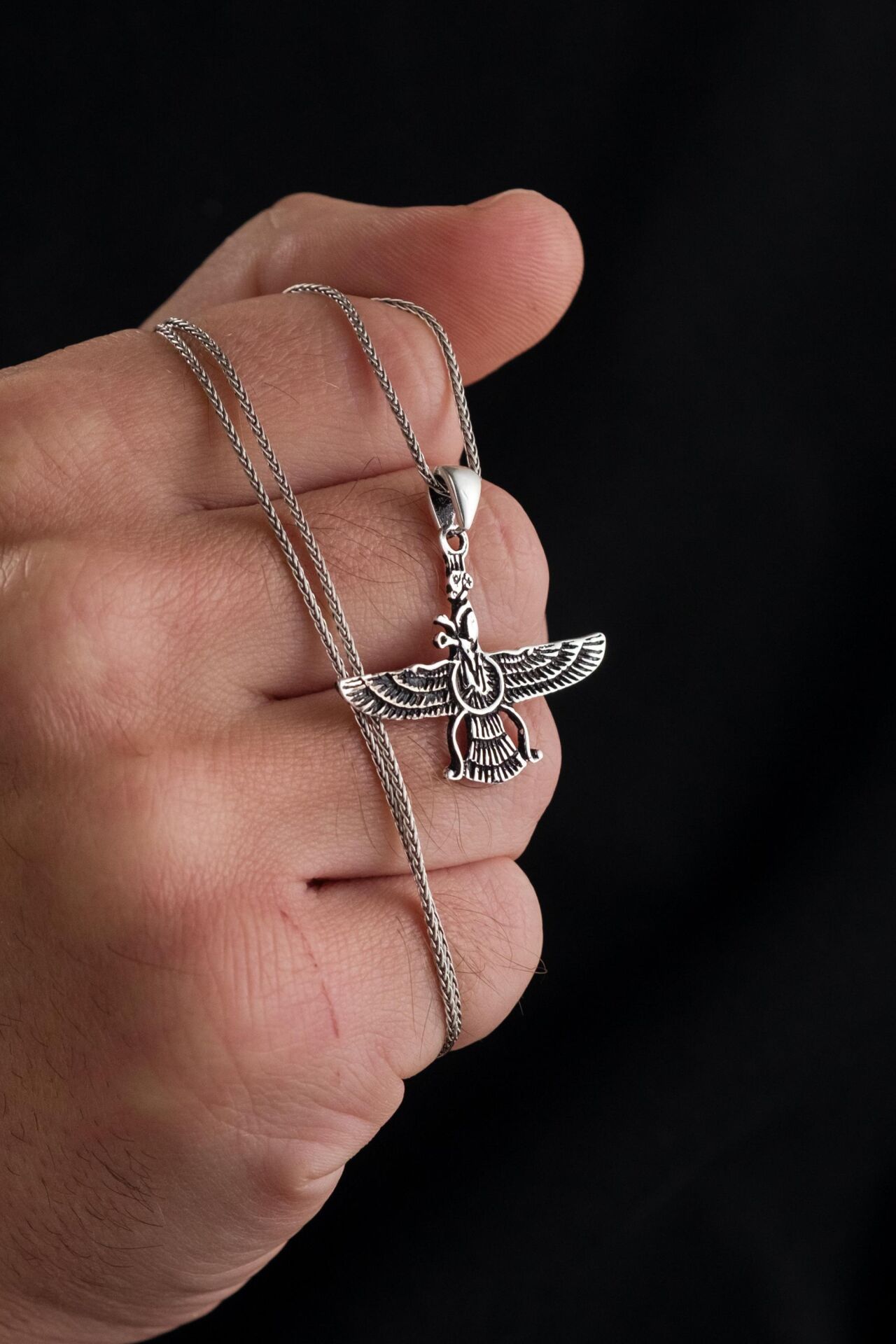 925 Ayar Gümüş Ahura Mazda Oksitli Karartmalı Kolye