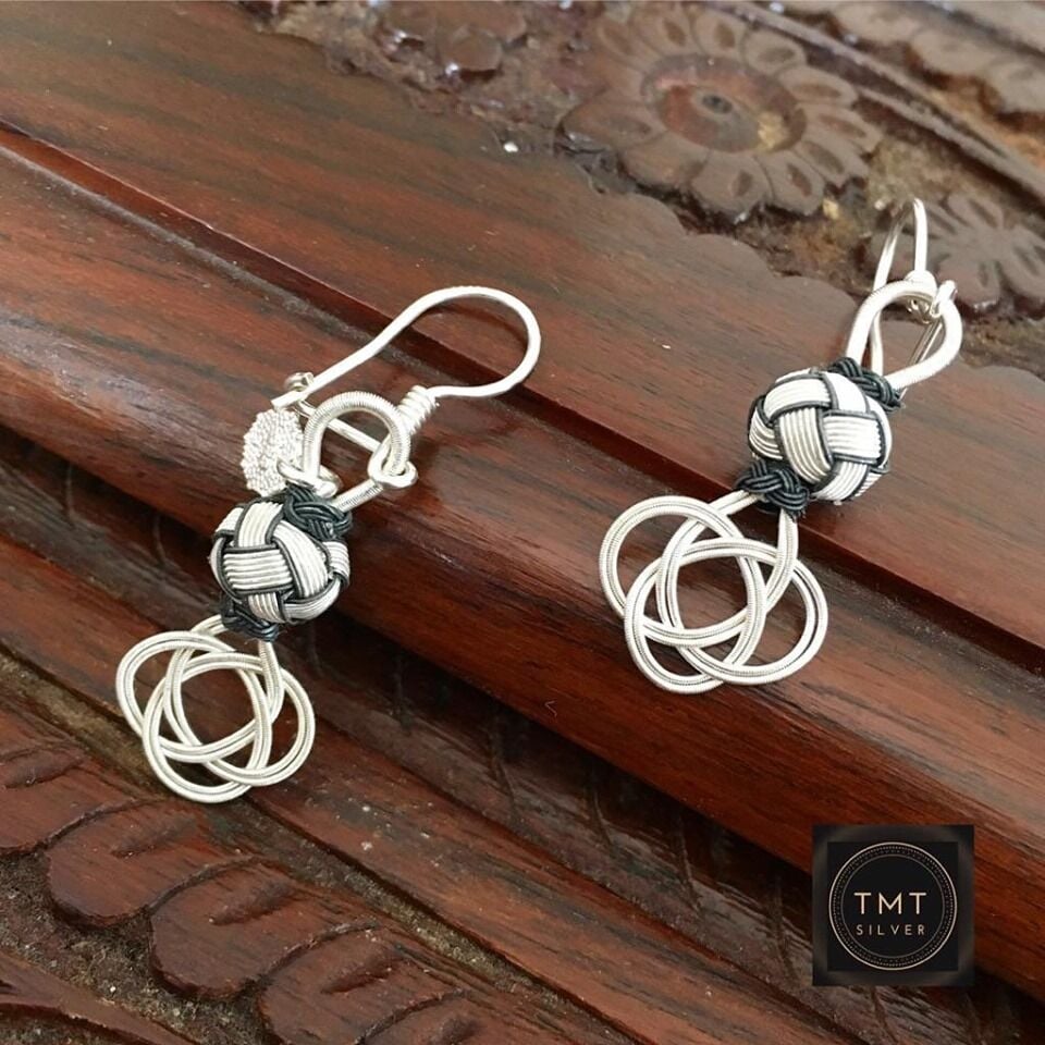 1000 ayar Gümüş EL İŞİ KAZAZİYE ÖRGÜ AŞK DÜĞÜMÜ KÜPE