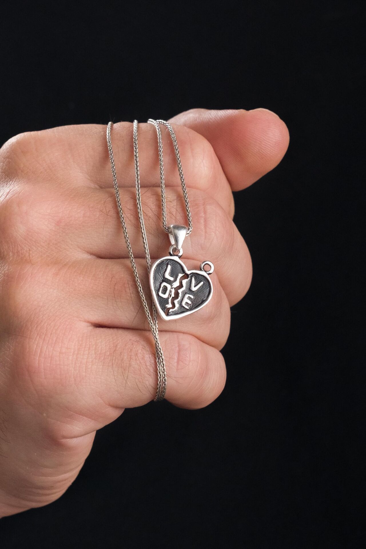 Gümüş Kırık Kırılan Kalp Love Aşk İkiye Bölünebilir Sevgili Kolye