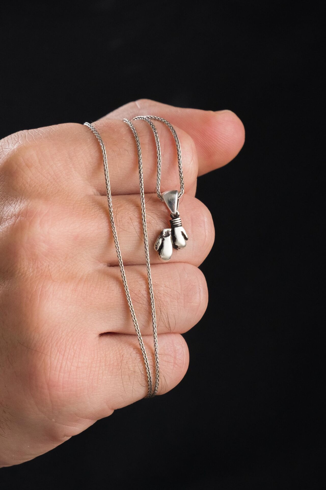 925 Ayar Gümüş Küçük Minimal İkili Boks Eldiveni Erkek Kolye