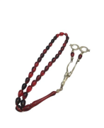 KIRMIZI BORDO ATEŞ RENKLİ TOZ KEHRİBAR DAMLA HABBELİ AY YILDIZ PÜSKÜLLÜ TESBİH