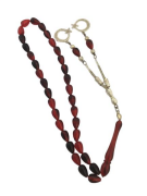 KIRMIZI BORDO ATEŞ RENKLİ TOZ KEHRİBAR DAMLA HABBELİ AY YILDIZ PÜSKÜLLÜ TESBİH