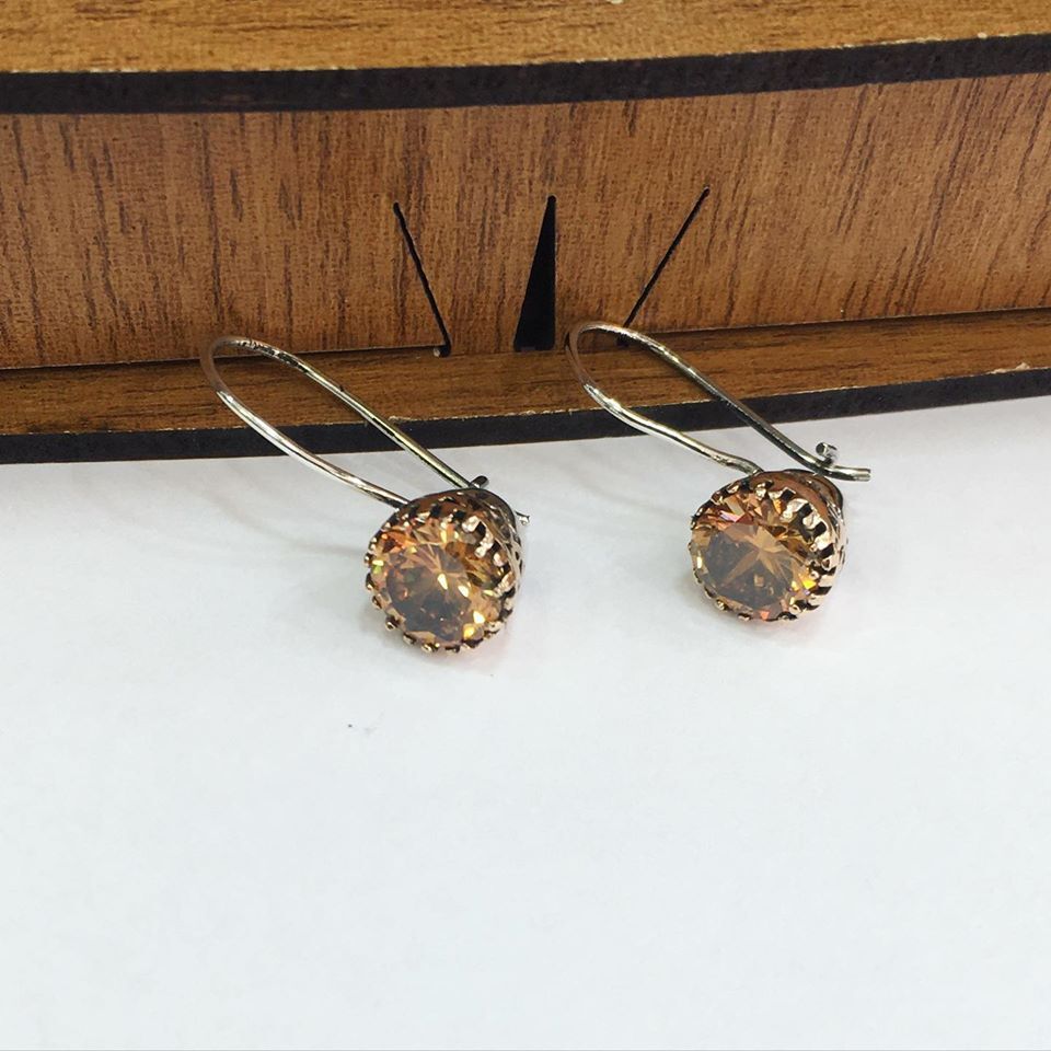 GÜMÜŞ ROSE BAL RENGİ ZİRKON TAŞLI KÜPE