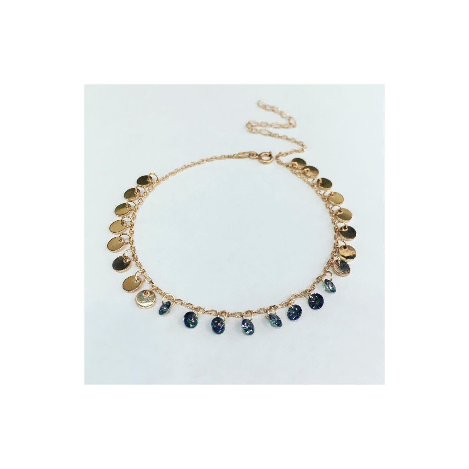 TMT Gümüş Mistik Topaz Taşlı Pullu Halhal