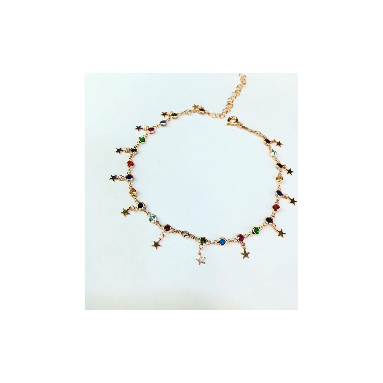 TMT Gümüş Rose Bronz Renk Renkli Taşlı Yıldızlı Halhal