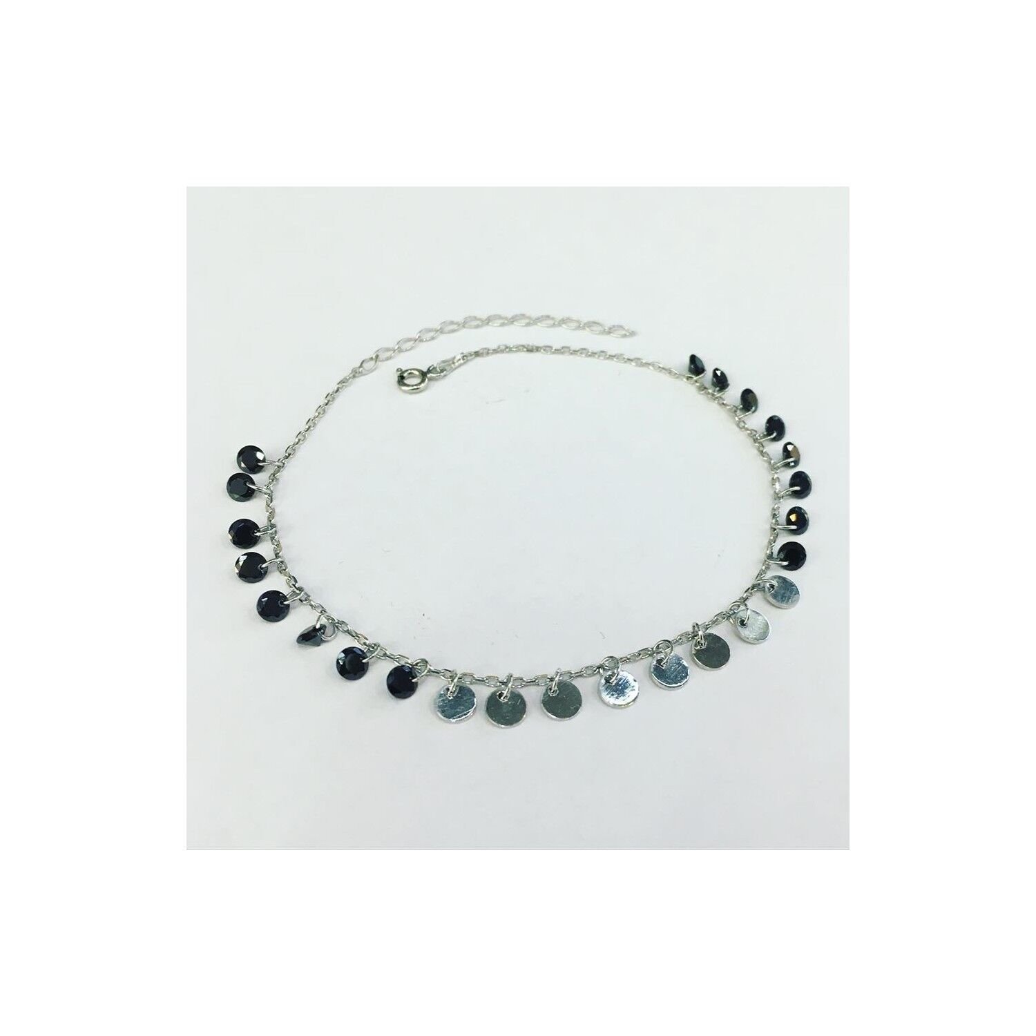 TMT Gümüş Siyah Zirkon Taşlı Pullu Halhal