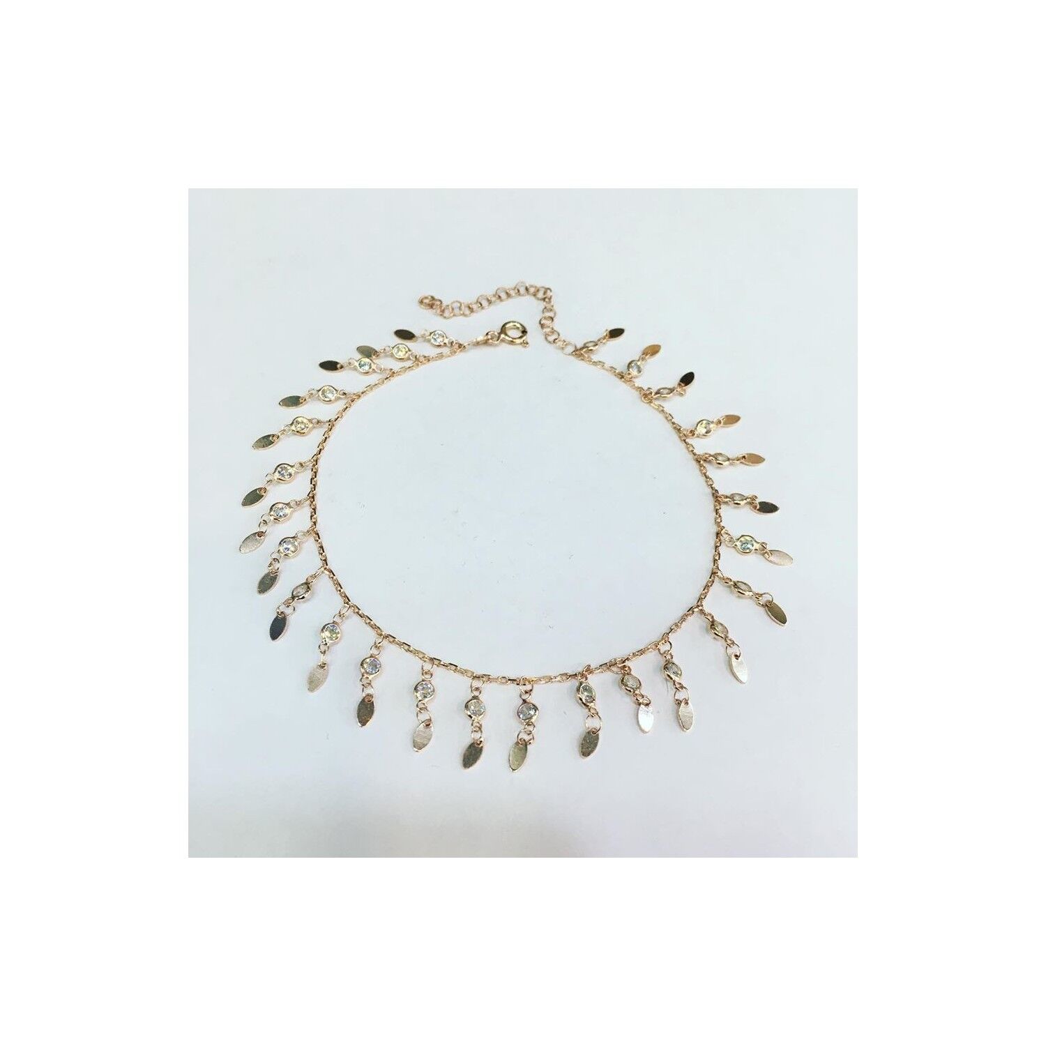 TMT Gümüş Rose Bronz Renk Zirkon Taşlı Pullu Halhal