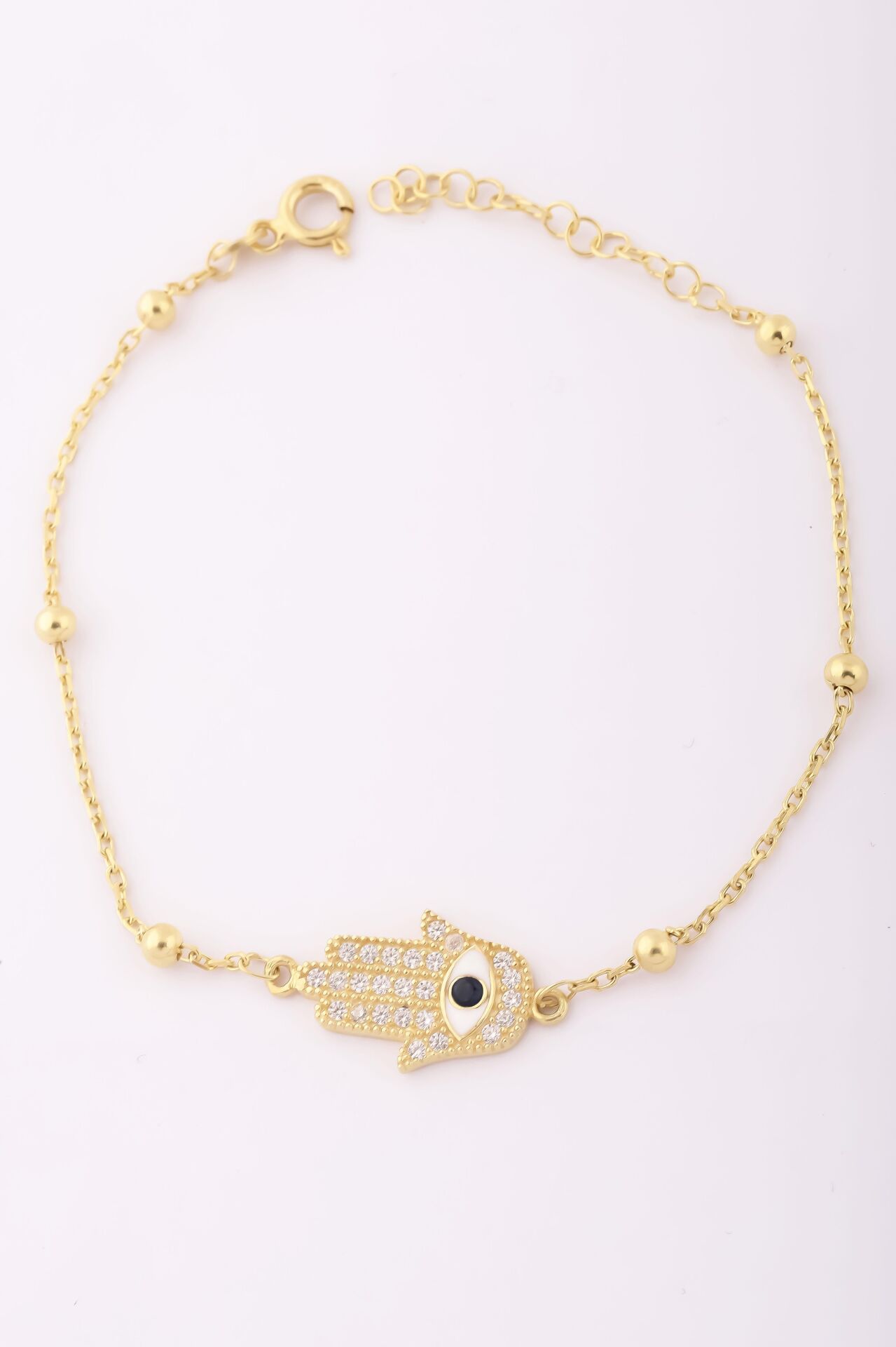 Gümüş Altın Kaplama Mavi Nazar Boncuklu Göz Fatma Ana Eli Bileklik