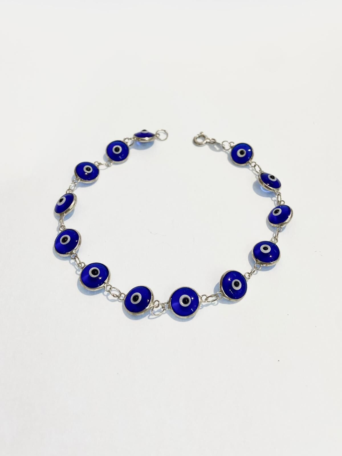 Gümüş Mavi Lacivert Cam Göz Nazar Boncuklu Bileklik