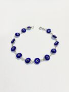 Gümüş Mavi Lacivert Cam Göz Nazar Boncuklu Bileklik