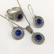 GÜMÜŞ TELKARİ PARLAMENT MAVİSİ YUVARLAK SET