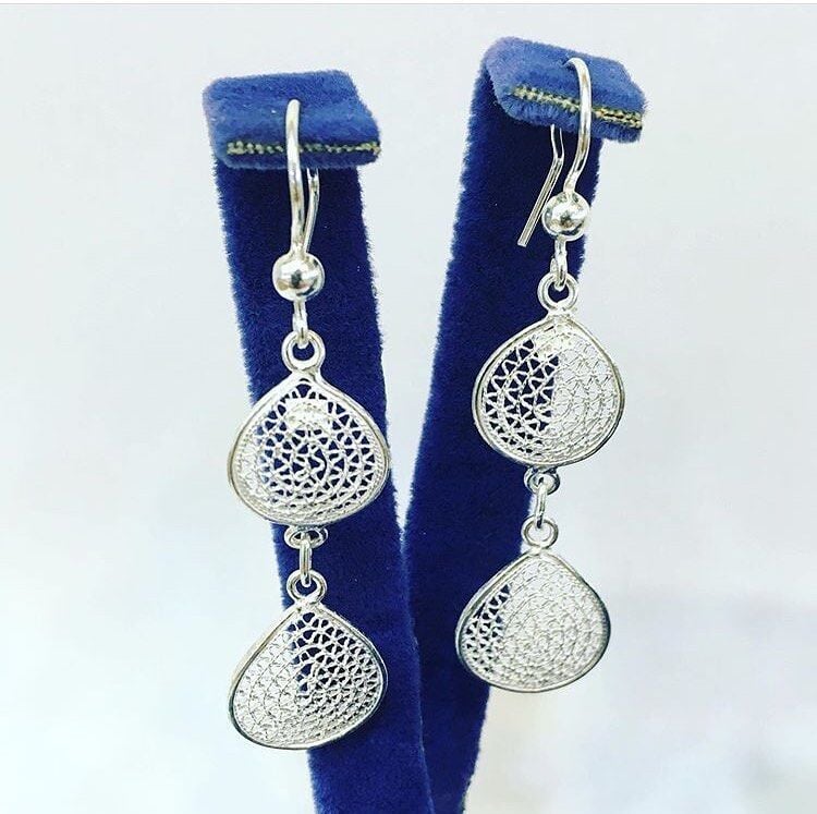 925 ayar Gümüş Telkari İşleme Damla Küpe