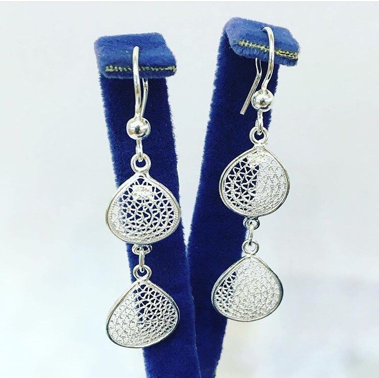 925 ayar Gümüş Telkari İşleme Damla Küpe