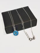 GÜMÜŞ NAZAR BONCUKLU TURKUAZ CAM GÖZ KOLYE