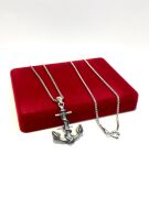 Gümüş Denizci Çapa Çıpa Halat Sarmallı Erkek Kolye 60 CM