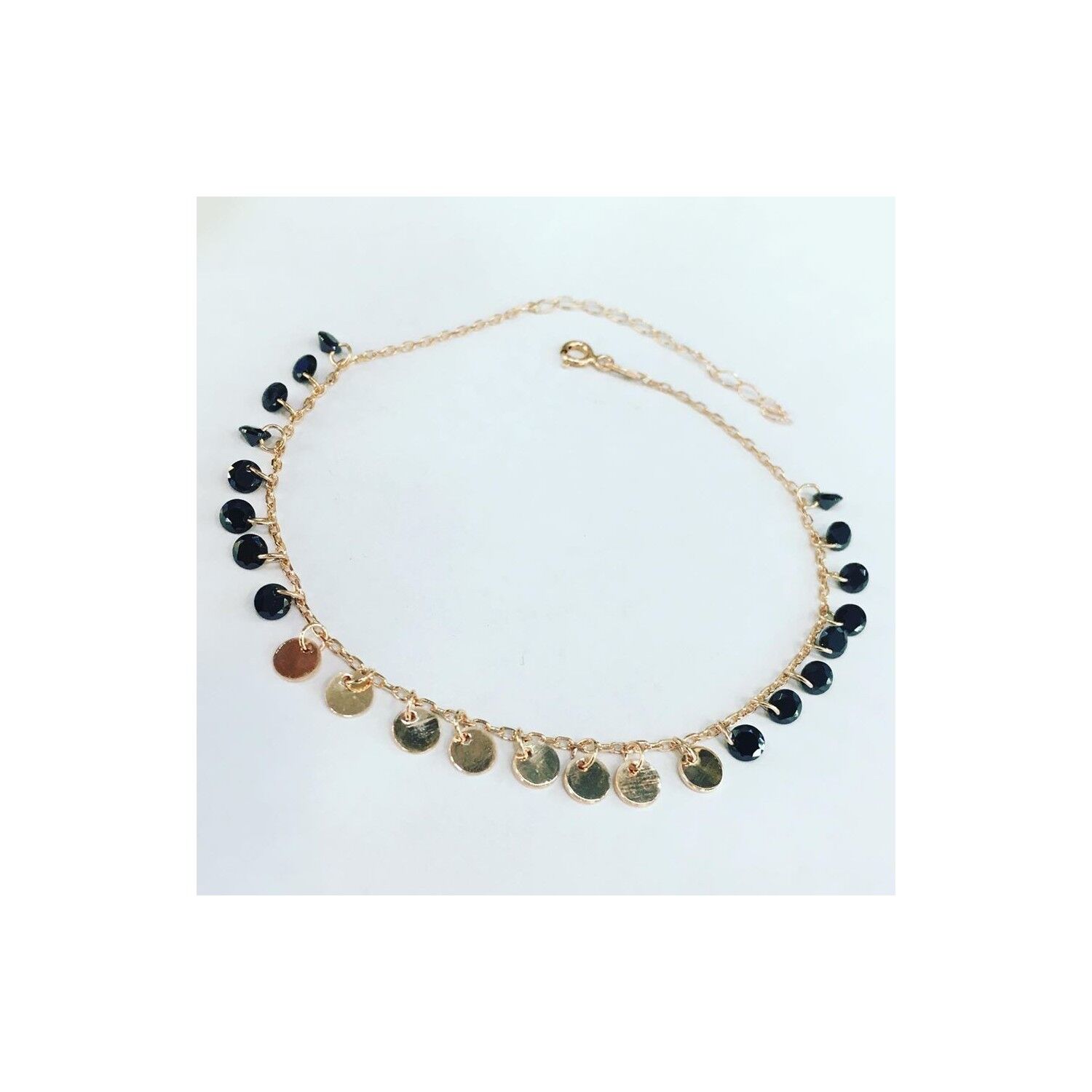 TMT Gümüş Rose Bronz Renk Siyah Zirkon Taşlı Pullu Halhal