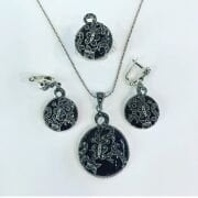 GÜMÜŞ MARKAZİT TAŞLI SİYAH KELEBEK  SET