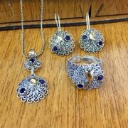 GÜMÜŞ TELKARİ LALE PARLAMENT MAVİSİ TAŞLI SET