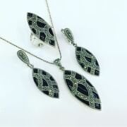 GÜMÜŞ MARKAZİT SİYAH TAŞLI MEKİK SET